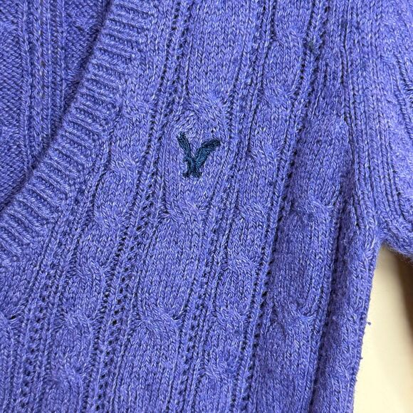 Vintage American Eagle Sweater Womens Med purple Cable Knit V Neck Preppy Y2K - Picture 2 of 5